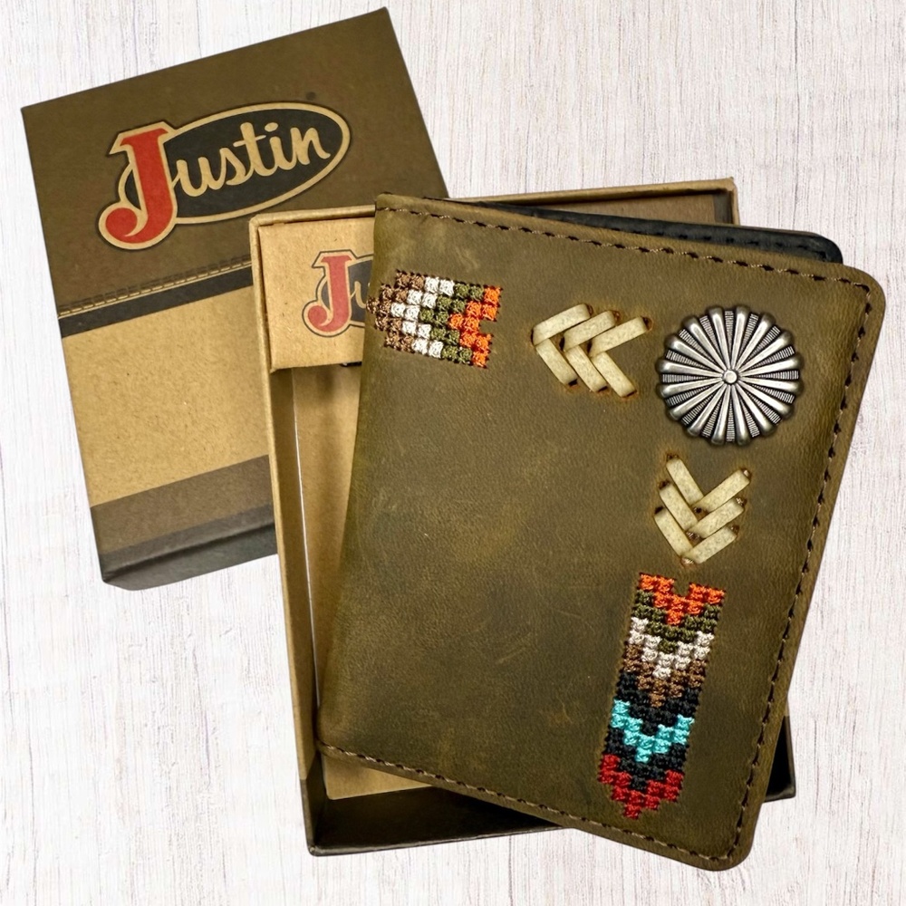 Justin Boots  Needlepoint  Card Wallet With Money Clip